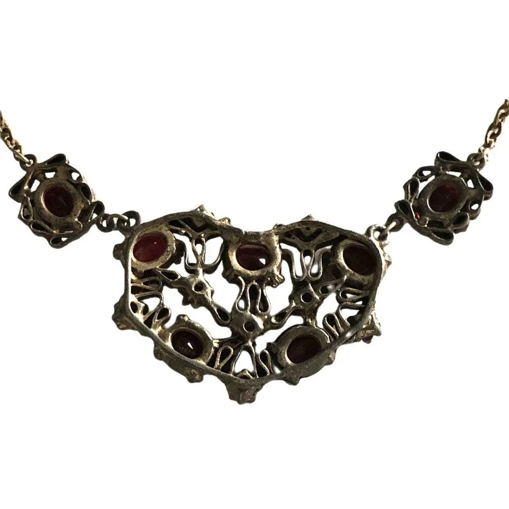 Rare Vintage Art Nouveau Deco Red European Glass Necklace Collar Choker Jewelry